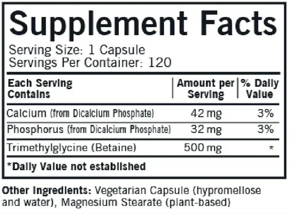 Product image for TMG (Trimethylglycine) 500 mg Capsules - Hypoallergenic.
