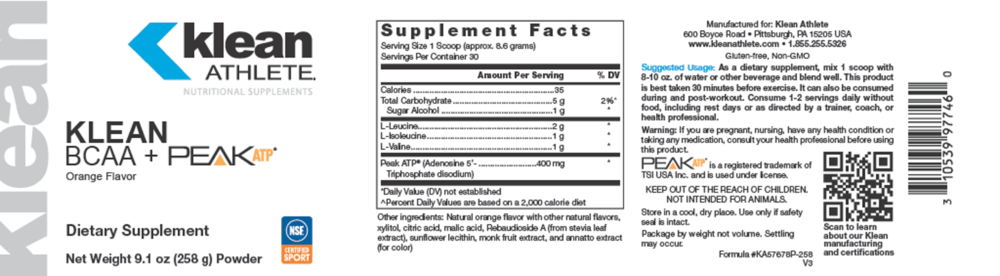 Product image for Klean BCAA + PEAK ATP (California Only).