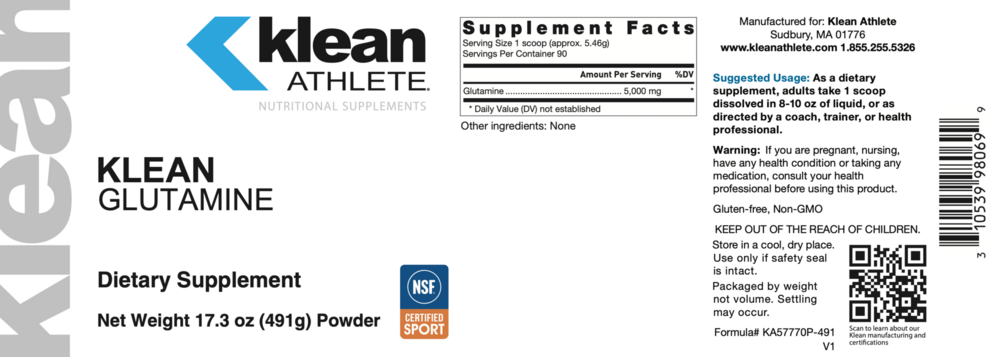 Product image for Klean Glutamine.