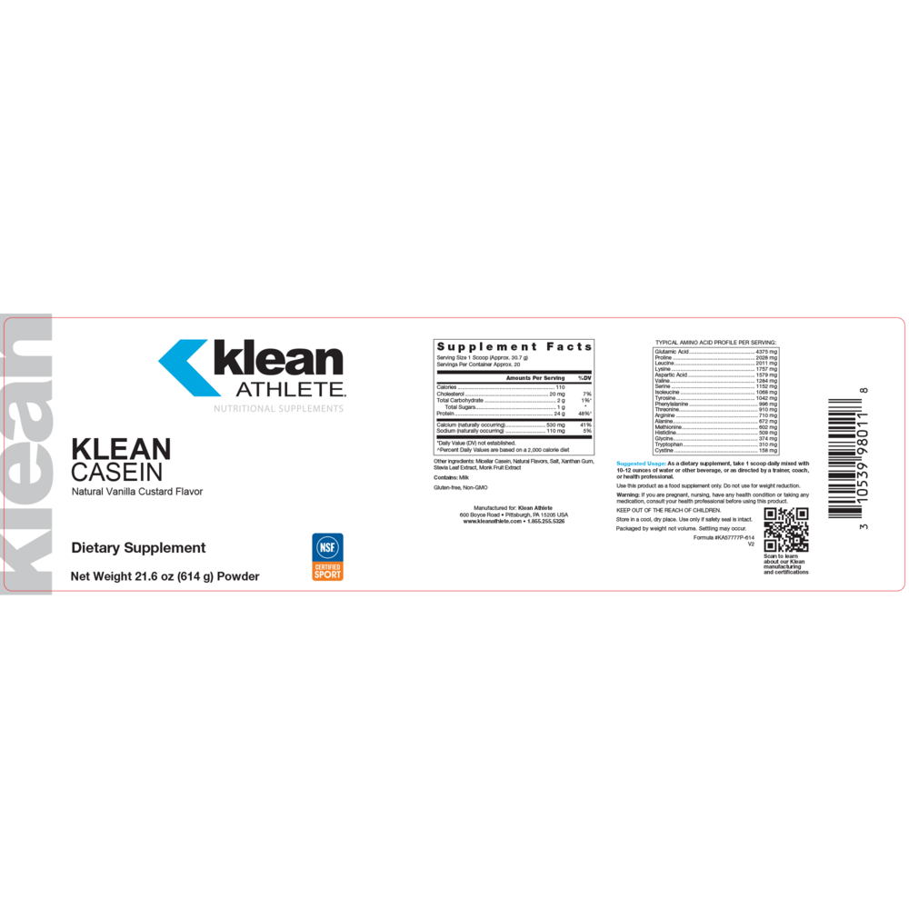 Product image for Klean Casein Protein - Natural Vanilla Custard Flavor.