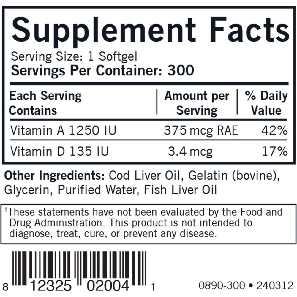 Product image for Cod Liver Oil with Vitamins A and D.