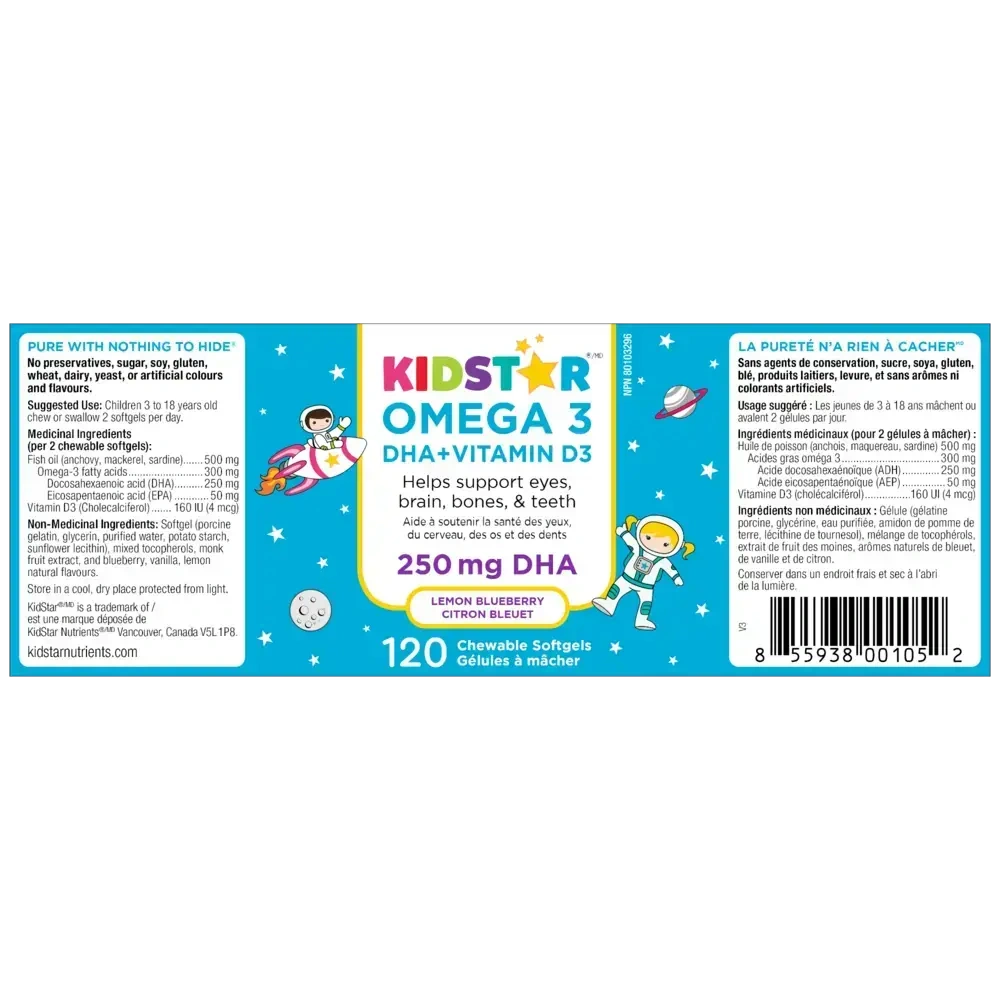 Product image for Omega 3 DHA+ Vitamin D3 Chewables (Lemon Blueberry).