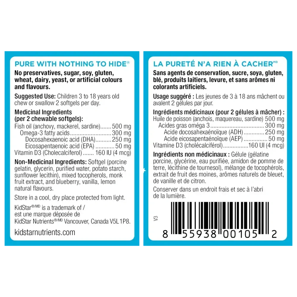 Product image for Omega 3 DHA+ Vitamin D3 Chewables (Lemon Blueberry).