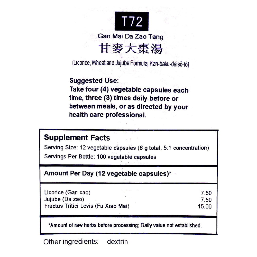Product image for Licorice, Wheat and Jujube Formula (T72).