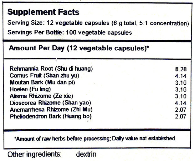 Product image for Zhi Bai Di Huang Wan Capsules.