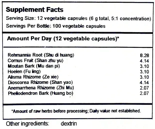 Product image for Zhi Bai Di Huang Wan Capsules.
