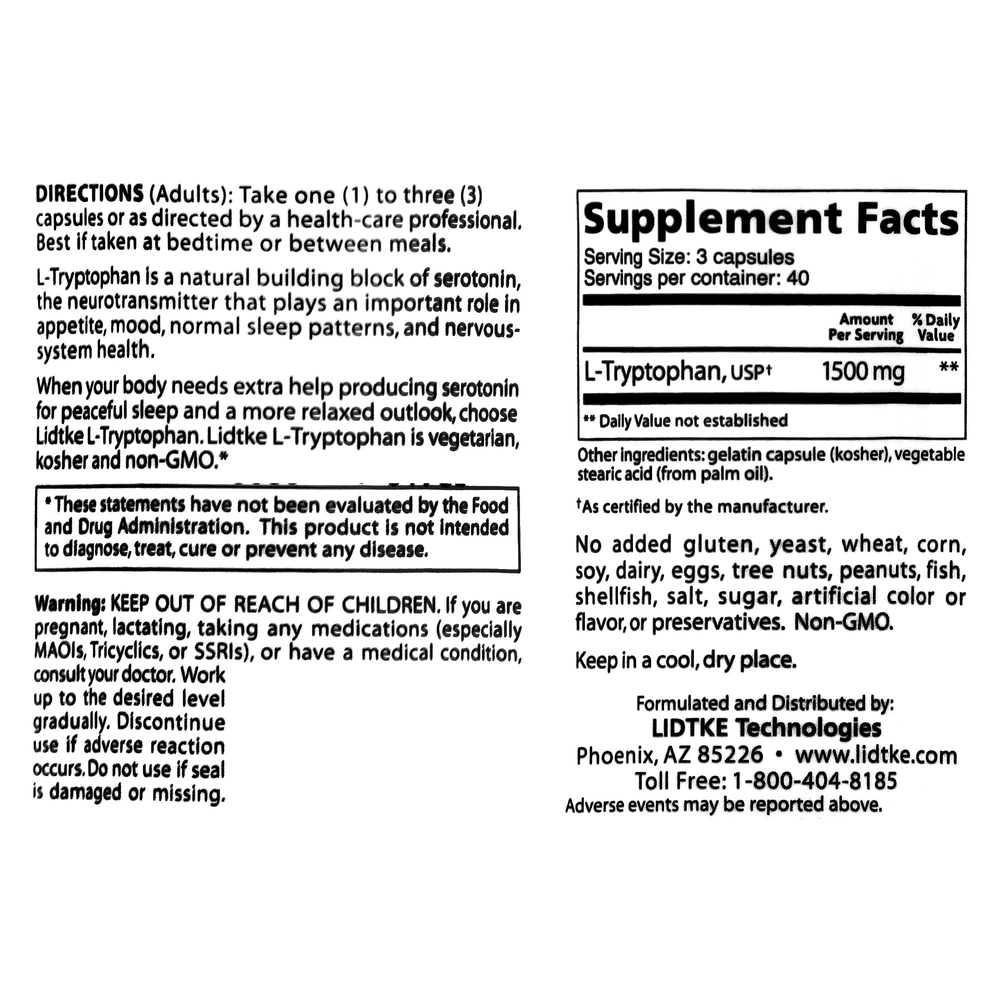 Product image for L-Tryptophan 500mg.