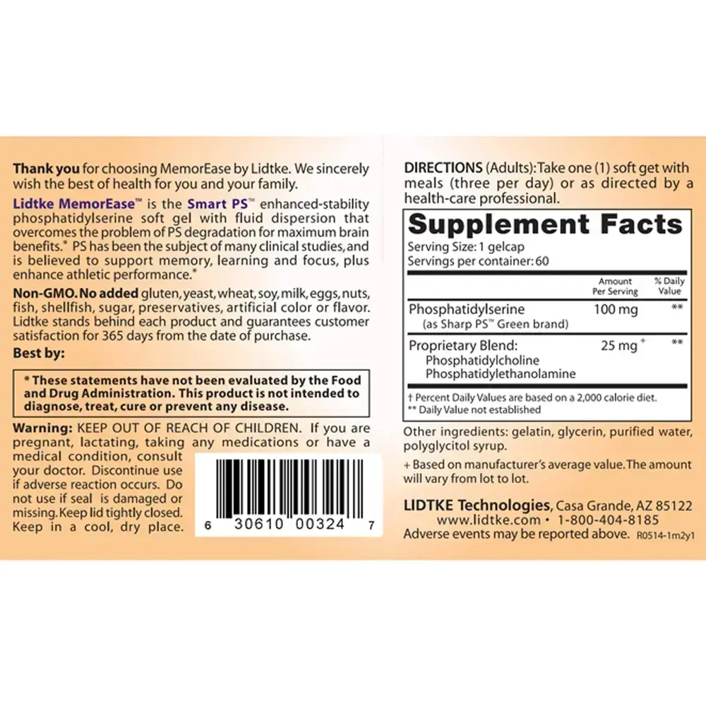 Product image for MemorEase(Phosphatidylserine)100mg.