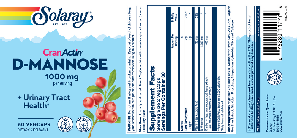 Product image for D-Mannose with CranActin Cranberry Extract.
