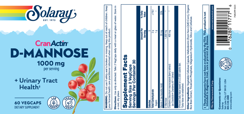 Product image for D-Mannose with CranActin Cranberry Extract.