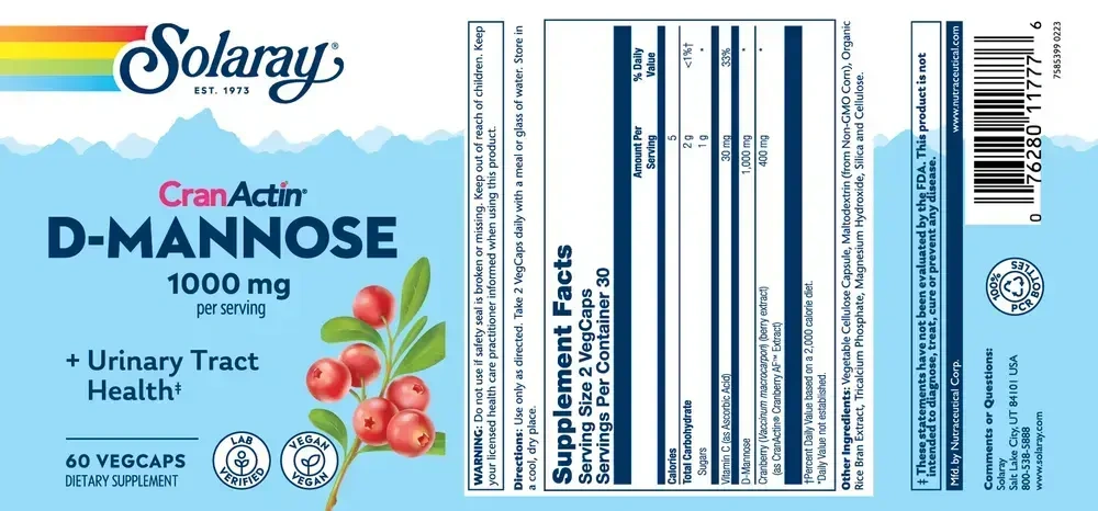 Product image for D-Mannose with CranActin Cranberry Extract.