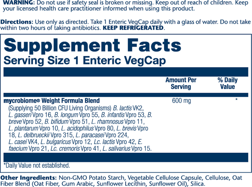 Product image for Mycrobiome Probiotic Weight Formula 50B Once Daily (F).