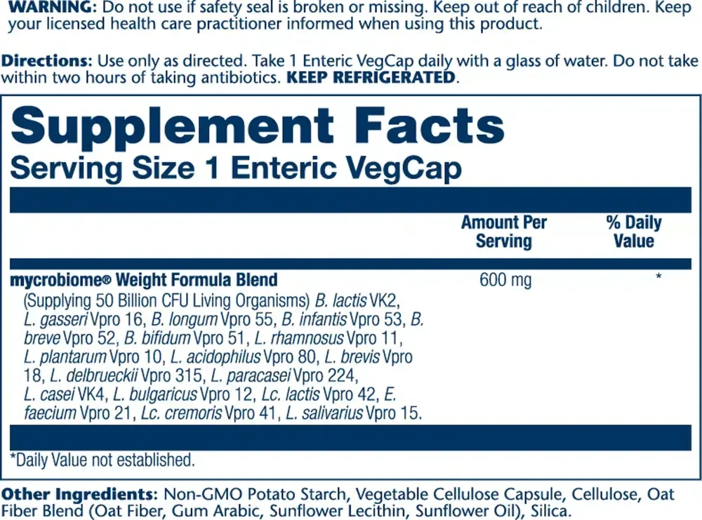 Product image for Mycrobiome Probiotic Weight Formula 50B Once Daily (F).