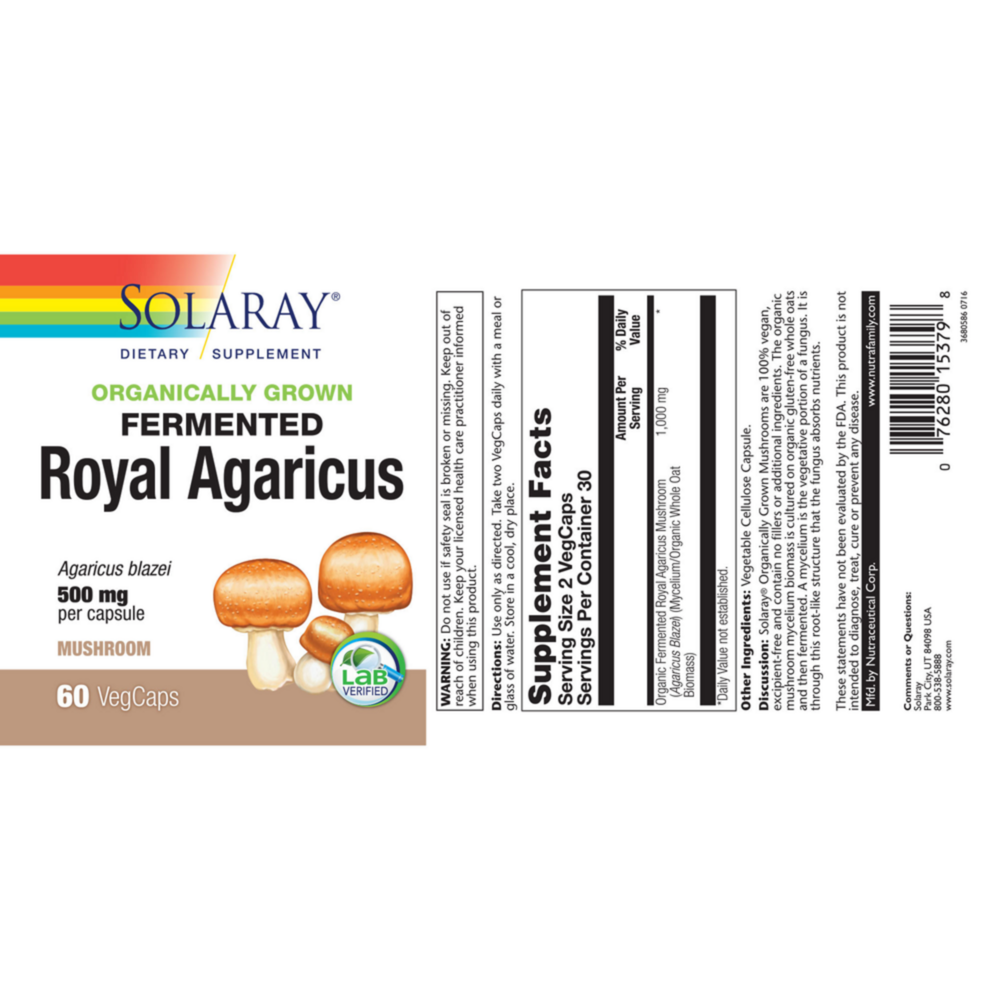Product image for Organically Grown Fermented Royal Agaricus Mushroom.