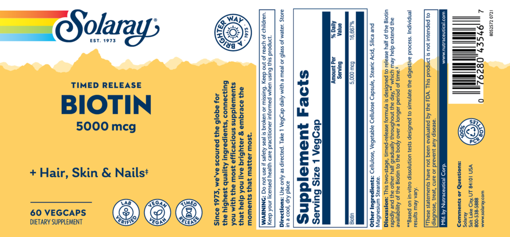 Product image for Biotin 5000 mcg Time Released.