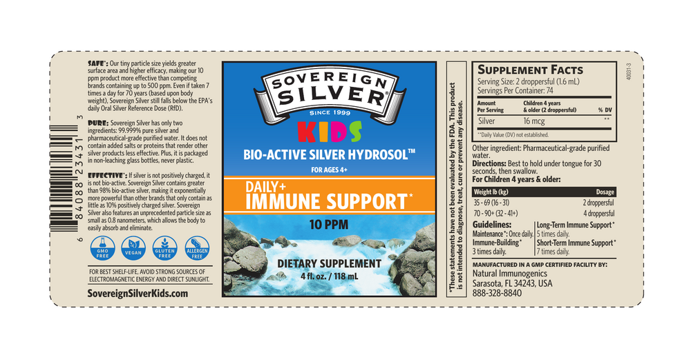 Product image for Bio-Active Silver Hydrosol Immune Kids Dropper.