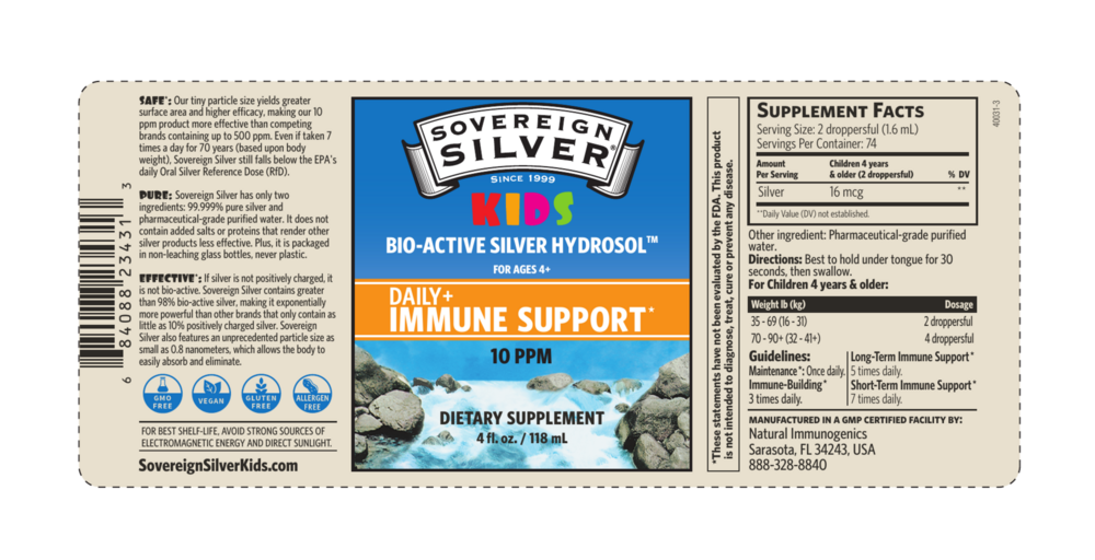 Product image for Bio-Active Silver Hydrosol Immune Kids Dropper.