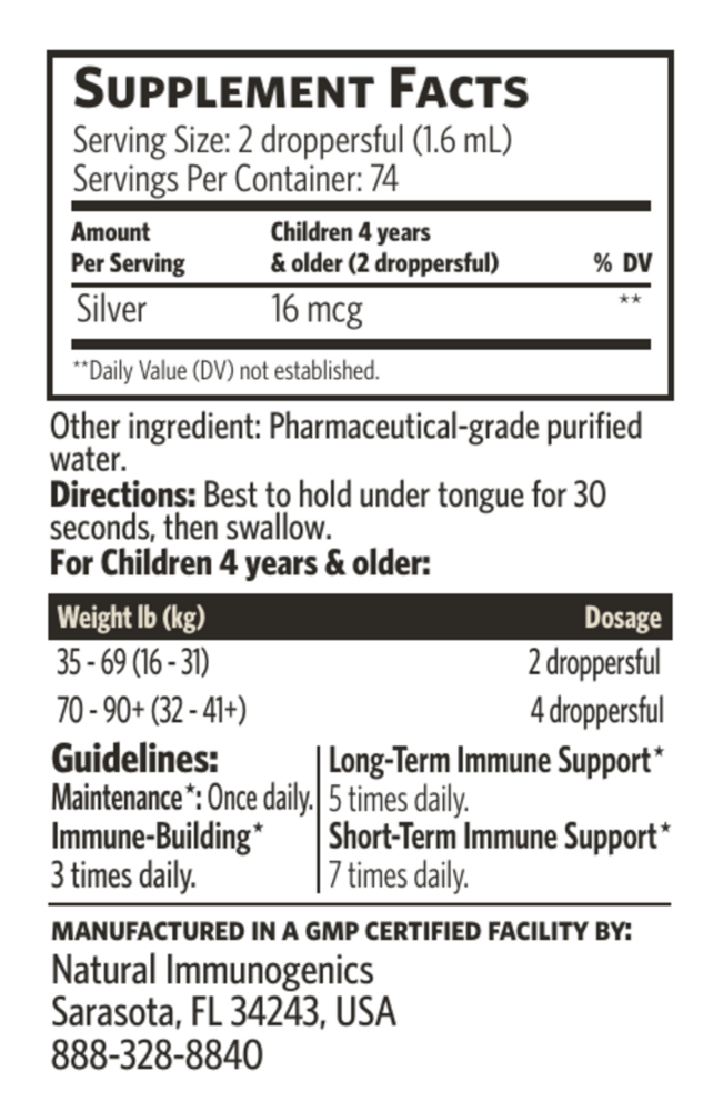 Product image for Bio-Active Silver Hydrosol Immune Kids Dropper.