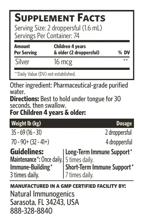 Product image for Bio-Active Silver Hydrosol Immune Kids Dropper.
