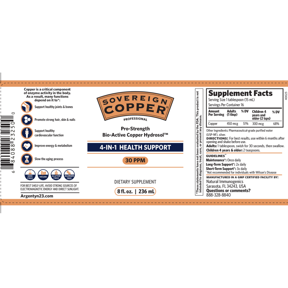 Product image for Sovereign Copper Pro-Strength Bio-Active Copper Hydrosol.