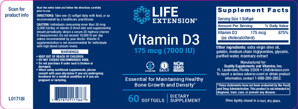 Product image for Vitamin D3 7,000IU.