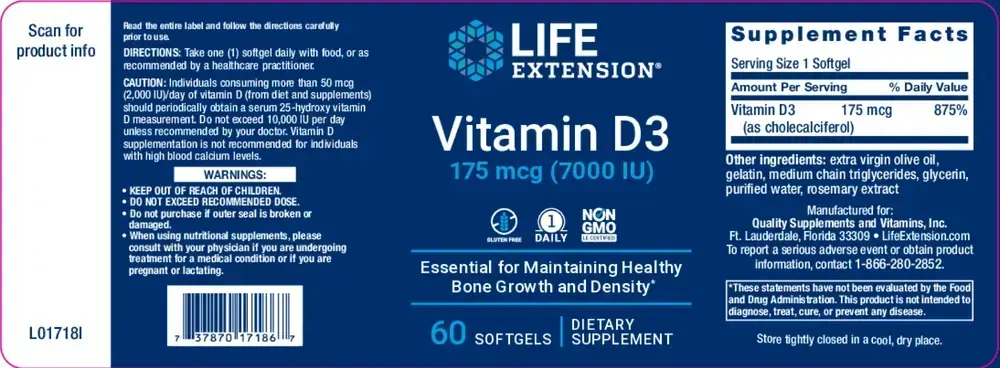 Product image for Vitamin D3 7,000IU.