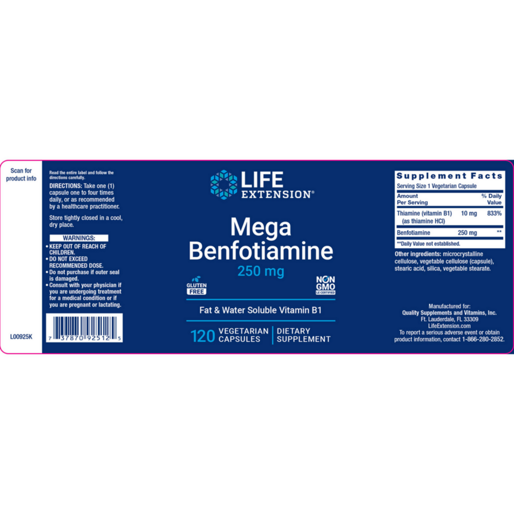 Product image for Mega Benfotiamine 250mg.