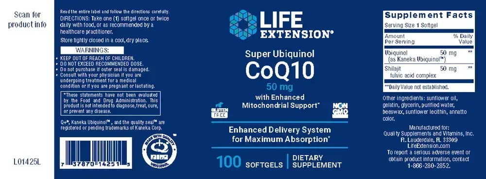 Product image for Super Ubiquinol CoQ10 w/Enhanced Mitochondrial 50mg.