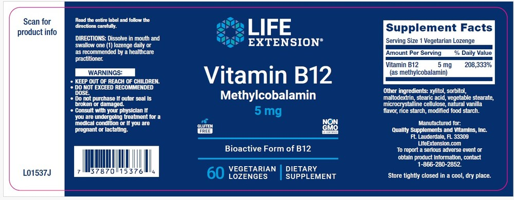 Product image for Vitamin B12 Methylcobalamin 5mg.