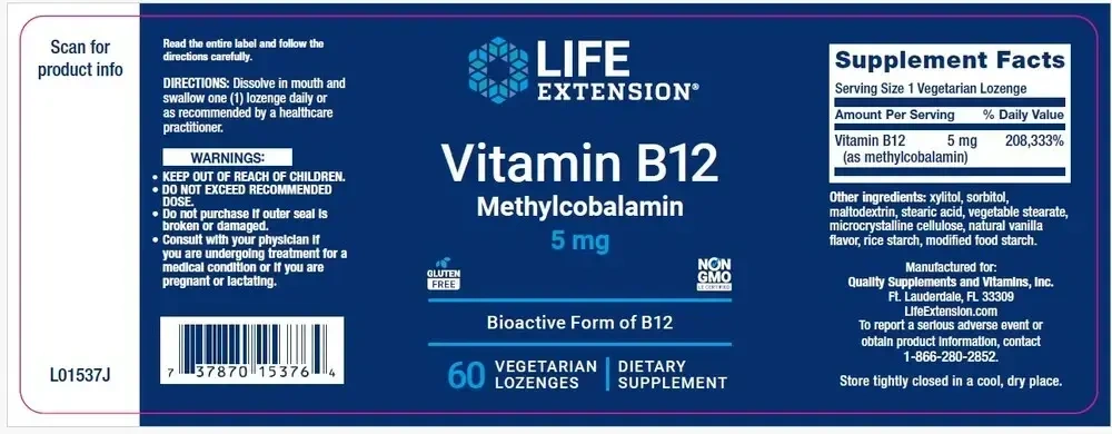 Product image for Vitamin B12 Methylcobalamin 5mg.