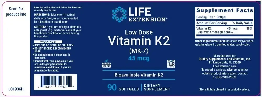 Product image for Low-Dose Vitamin K2 Menaquinone-7 (MK-7).