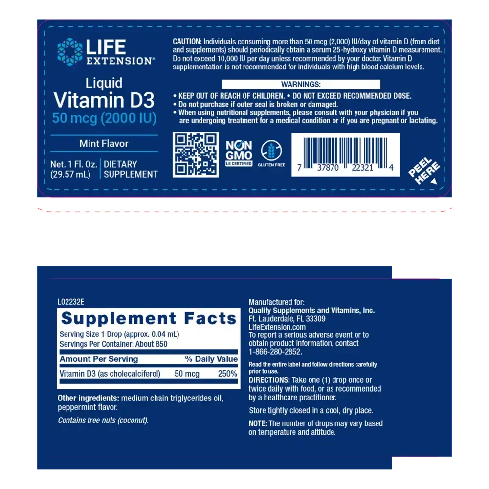 Product image for Liquid Vitamin D3 2,000IU Mint Flavor.