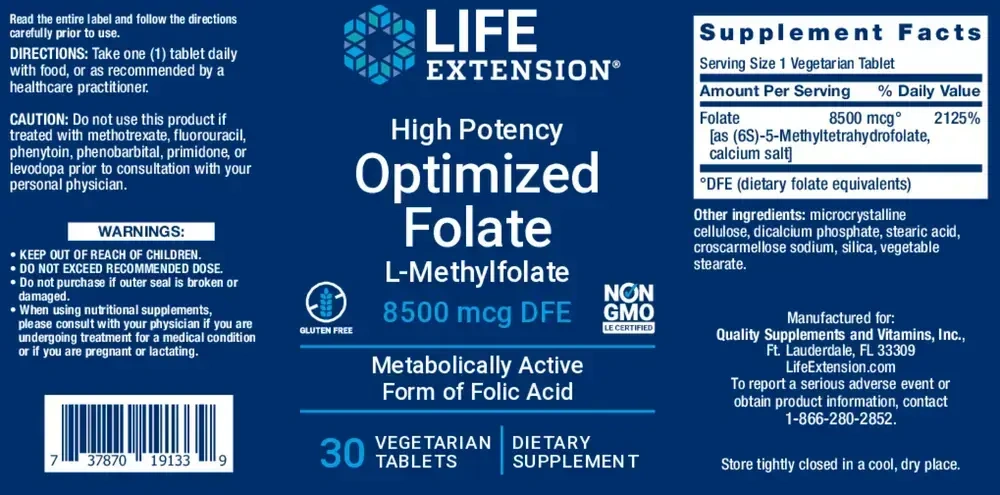 Product image for High Potency Optimized Folate 8500mcg.