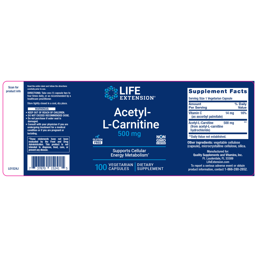 Product image for Acetyl-L-Carnitine 500mg.