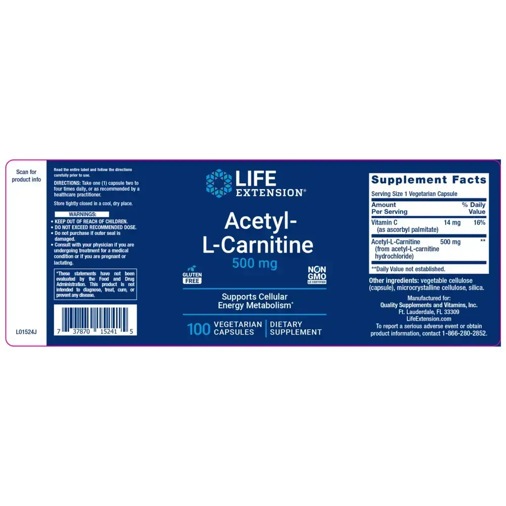 Product image for Acetyl-L-Carnitine 500mg.