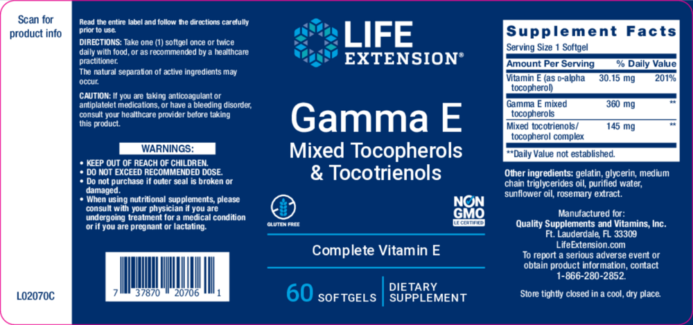 Product image for Gamma E Tocopherol/Tocotrienol.