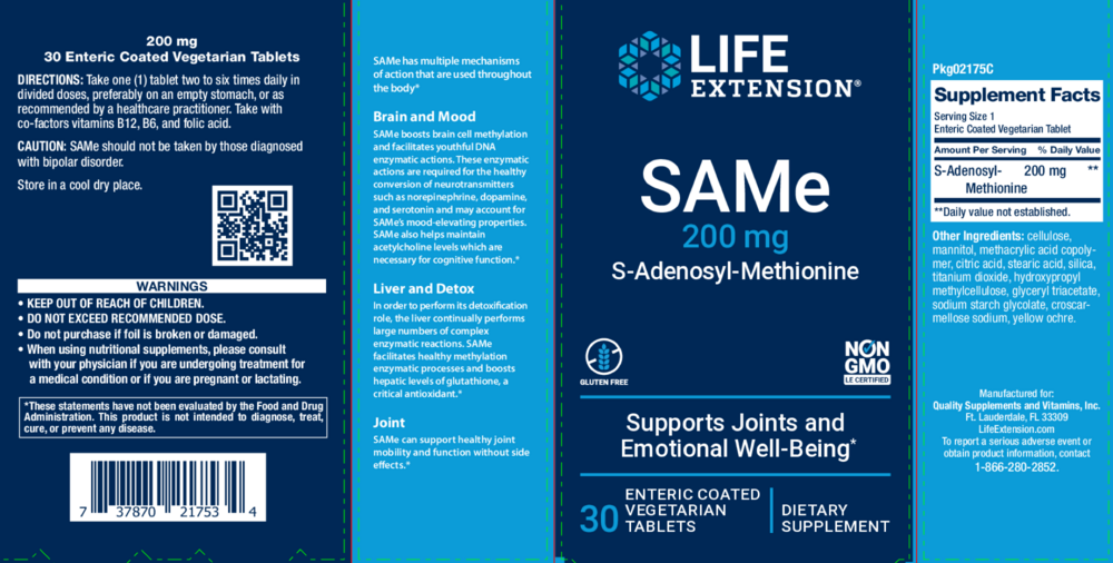 Product image for SAMe (S-Adenosyl-Methionine) 200mg.