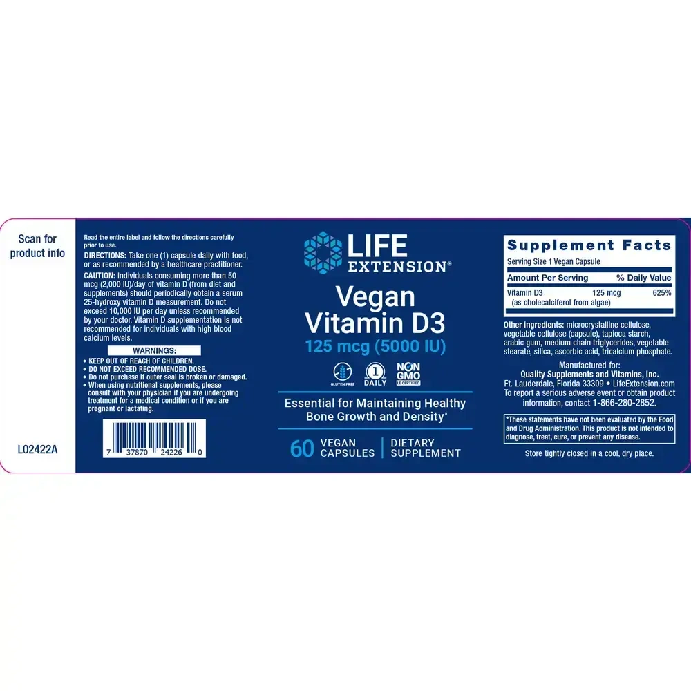Product image for Vegan Vitamin D3 125 mcg (5000 IU).