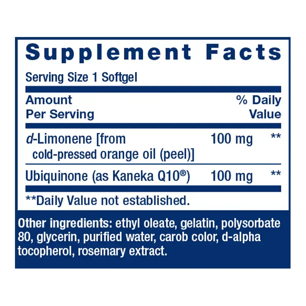 Product image for CoQ10 (Ubiquinone) with d-Limonene.