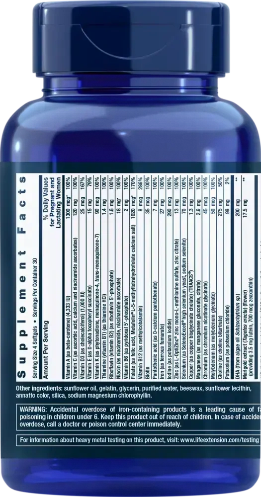 Product image for Women's Health Prenatal Advantage Complete Multivitamin Choline Folic Acid DHA Softgels.