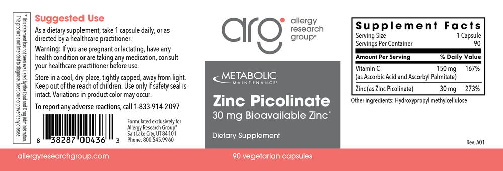Product image for Zinc Picolinate 30mg.