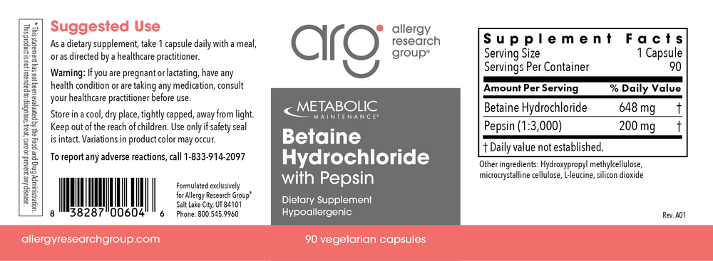 Product image for Betaine HCL w/Pepsin.