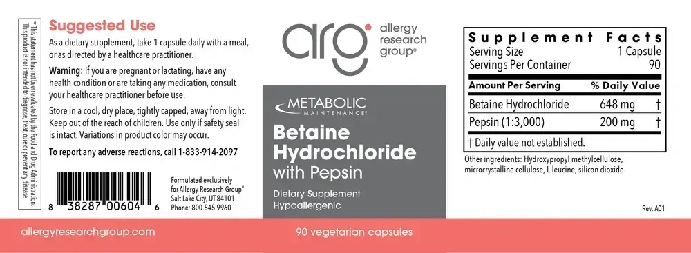 Product image for Betaine HCL w/Pepsin.