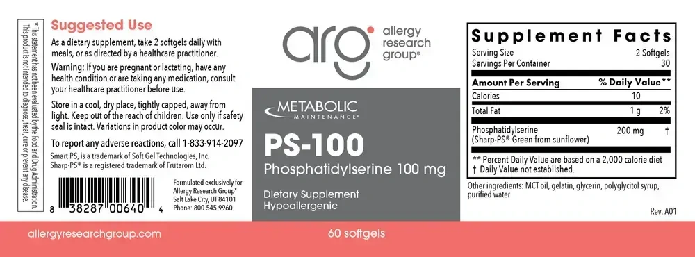 Product image for PS-100 [Phosphatidylserine] 100mg.