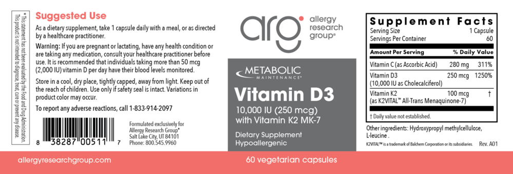 Product image for Vitamin D-3 [10,000 IU] with Vitamin K2.