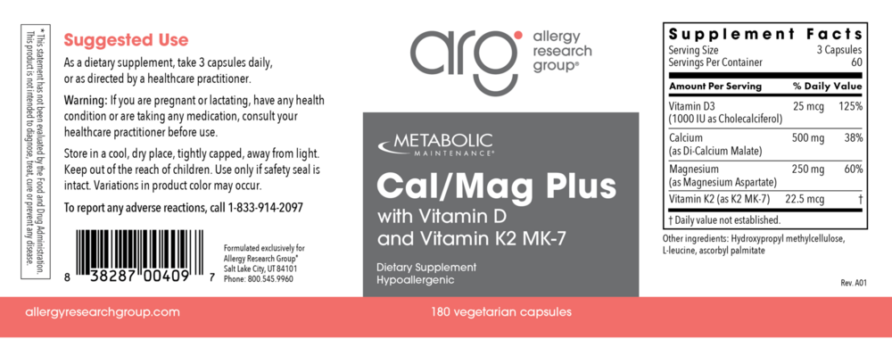 Product image for Cal/Mag Plus w/ Vit D and K-2.