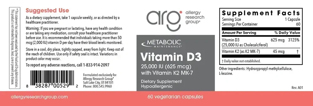 Product image for Vitamin D-3 25000 IU w/ K2 MK-7.