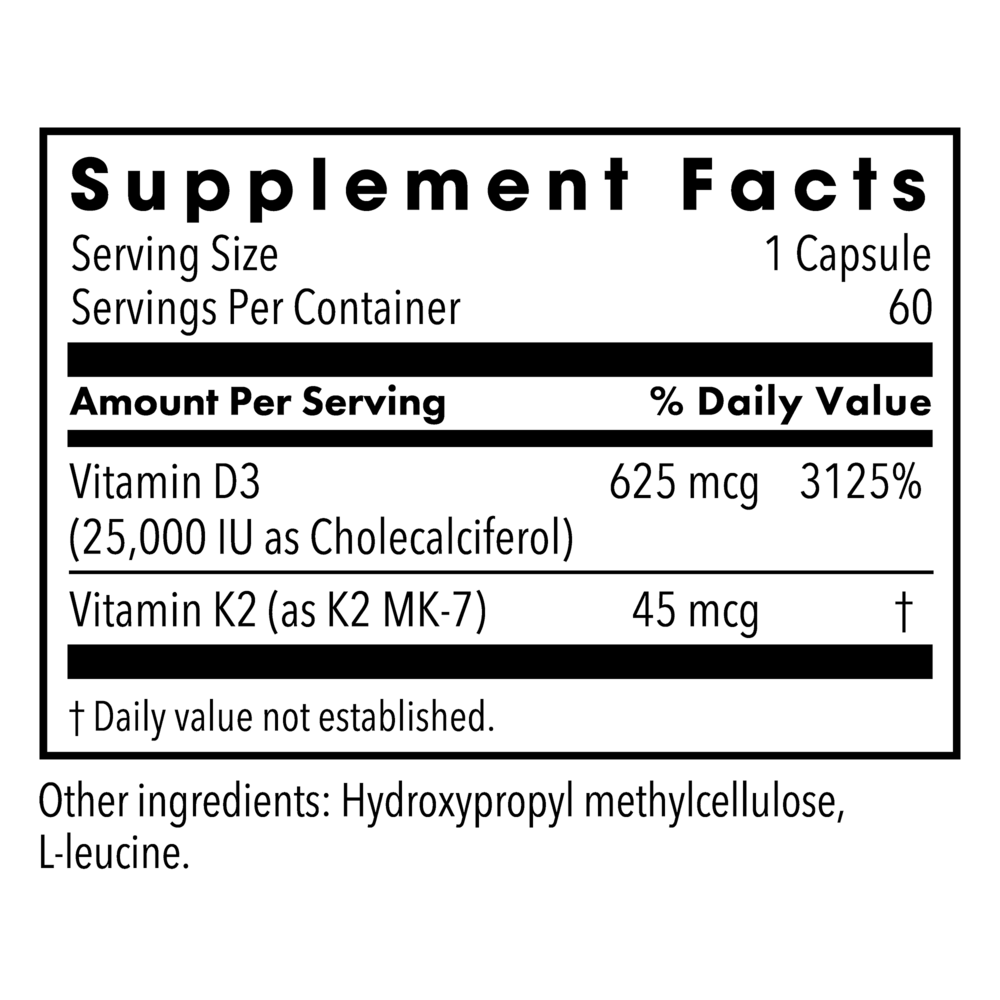 Product image for Vitamin D-3 25000 IU w/ K2 MK-7.