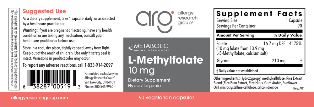 Product image for L-Methylfolate 10mg.