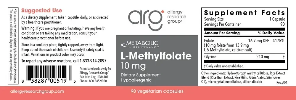Product image for L-Methylfolate 10mg.
